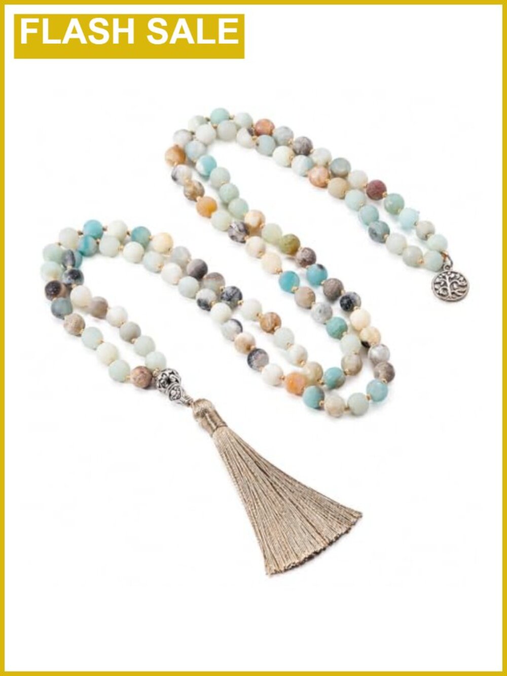 108 Mala Beads Natural Amazonite Necklace Handmade Meditation Yoga Jewelry